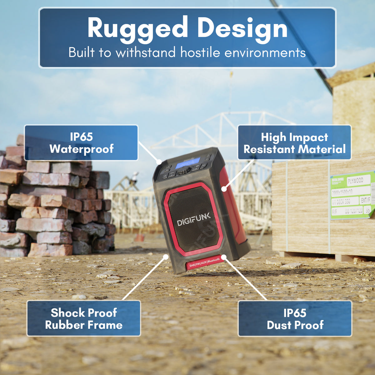 Work Site Radio | USB Rechargeable | DAB+, FM, Bluetooth | IP65 ...